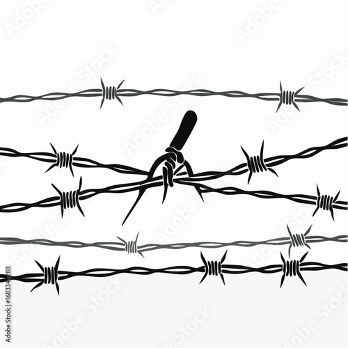 Barbed wire silhouette. This image shows a black and white design of intertwined barbed wire, symbolizing security, restriction, and protective boundaries. Vector clipart illustration design.
