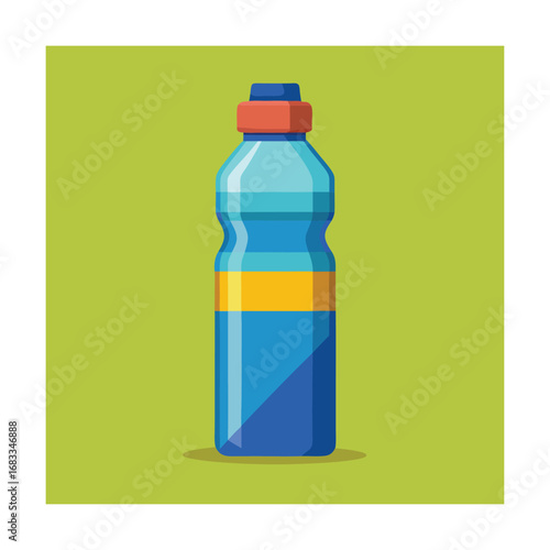 Blue sports bottle with orange band on green background