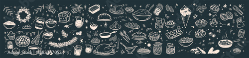 A Whimsical Collection of Festive Foods Featuring Pies, Roasted Meats, and Colorful Side Dishes for Celebratory Gatherings and Culinary Delights