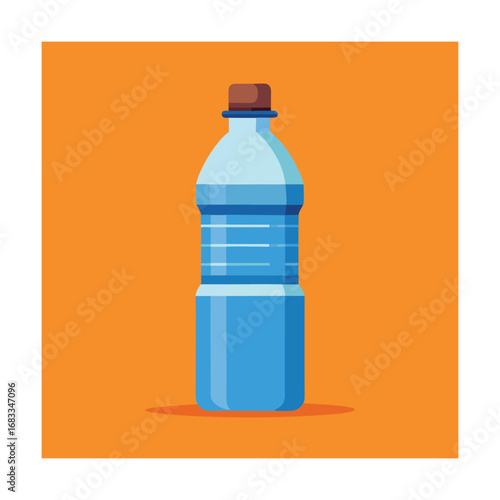 Blue water bottle with brown cap on orange background