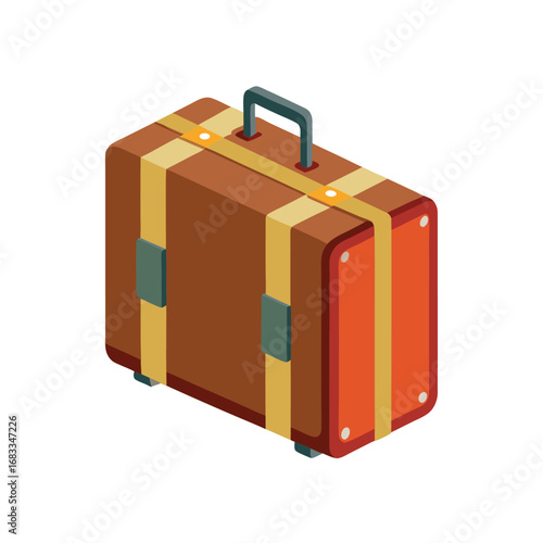 Brown Vintage Suitcase Isometric View Isolated luggage