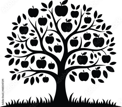 Searchable apple tree silhouette vector art for top ranking keywords