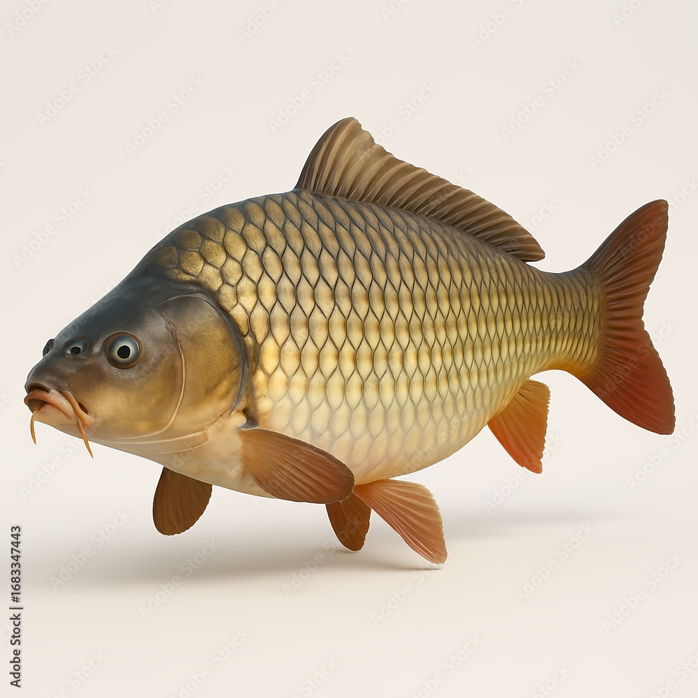 Fototapeta premium 3d river fish, High quality 3D image of carp fish. 
