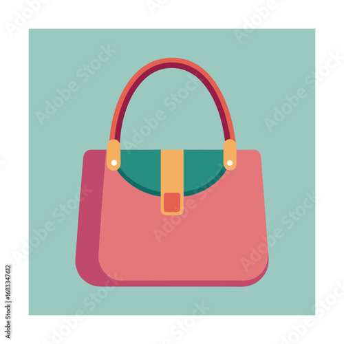 Flat design coral handbag with teal and orange accents