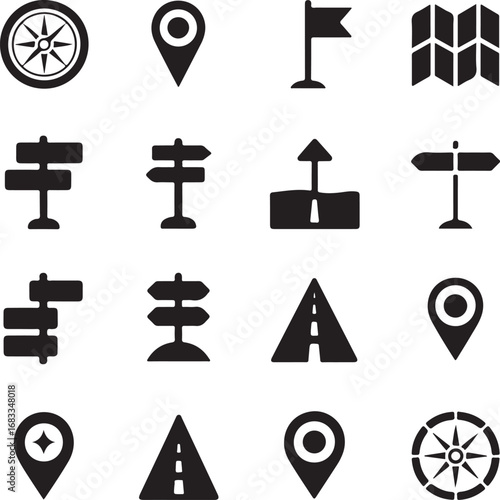 Navigation and Directional Icons Compass Map Signposts and Road Markers Keywords: compass, map