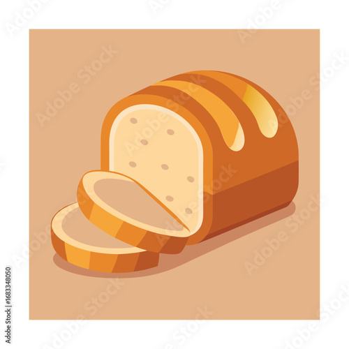 Loaf of Bread with Slices on Beige Background sliced