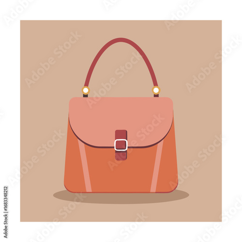 Orange handbag with brown handle and silver buckle detail