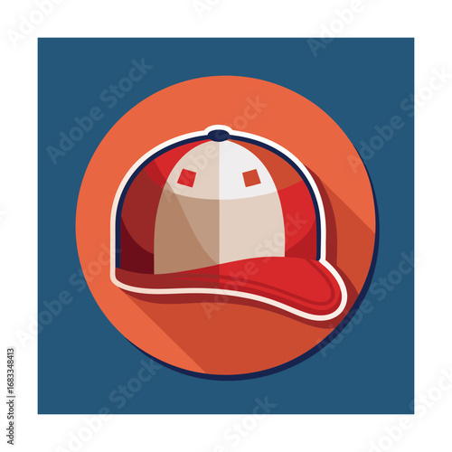Red and white baseball cap icon with shadow headwear