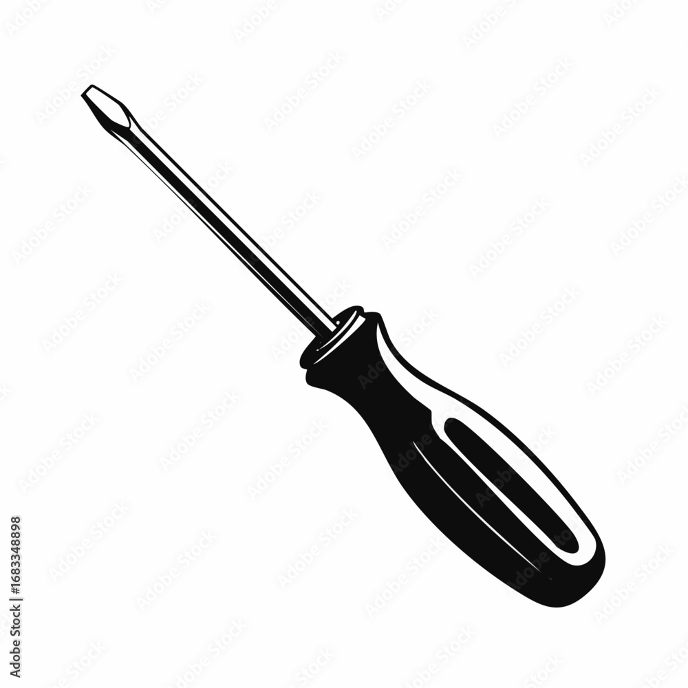 Fototapeta premium Screwdriver silhouette. This image showcases a bold black silhouette of a screwdriver, highlighting its sturdy handle and pointed tip. Vector clipart illustration design.