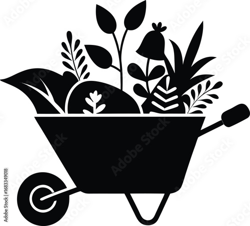 wheelbarrow full of flowers vector Art & Illustration