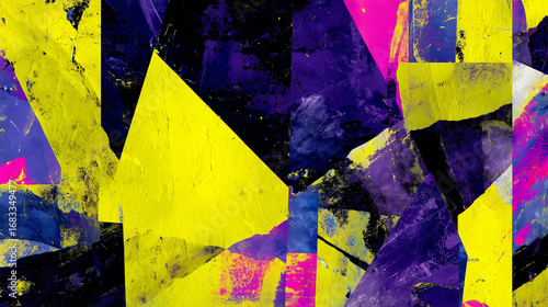 ネオンイエロー×パープル×ピンクのペイントコラージュ背景