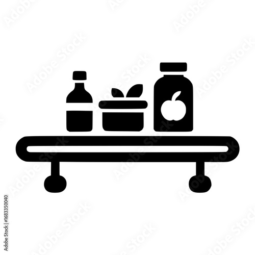Shelf displays healthy food and supplements icons