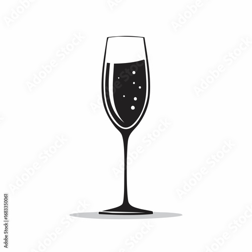 Champagne flute silhouette. This image shows a black silhouette of a champagne flute with a simple and elegant design. Vector illustration black clipart design.