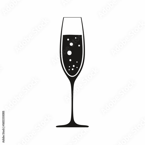 Champagne flute silhouette. This image shows a black silhouette of a champagne flute with a simple and elegant design. Vector illustration black clipart design.
