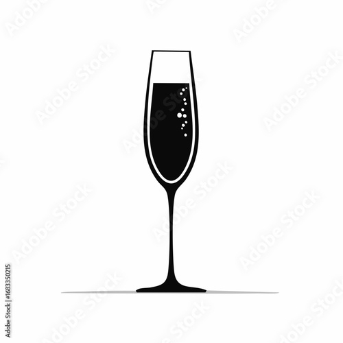 Champagne flute silhouette. This image shows a black silhouette of a champagne flute with a simple and elegant design. Vector illustration black clipart design.