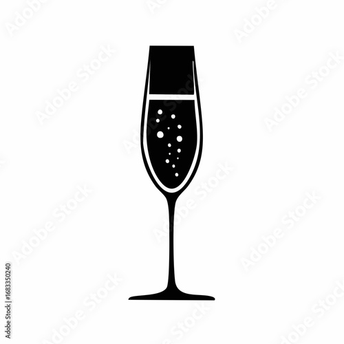 Champagne flute silhouette. This image shows a black silhouette of a champagne flute with a simple and elegant design. Vector illustration black clipart design.