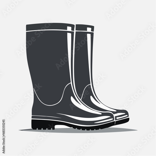 Wellies silhouette. This image shows a black silhouette of wellies, also referred to as rubber boots or rain boots, symbolizing waterproof footwear. Vector clipart illustration design.
