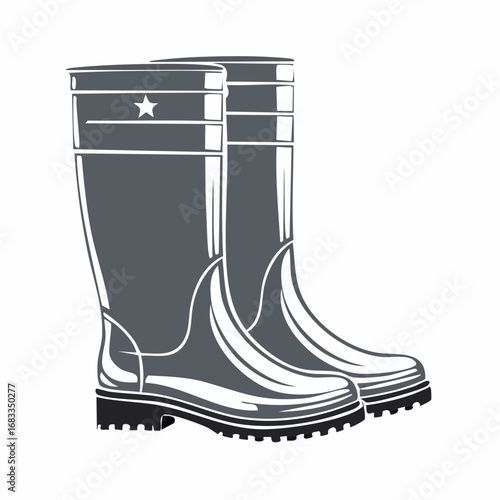 Wellies silhouette. This image shows a black silhouette of wellies, also referred to as rubber boots or rain boots, symbolizing waterproof footwear. Vector clipart illustration design.