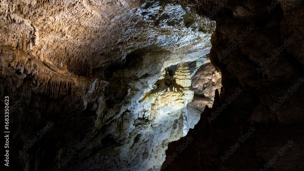 Obraz premium Demanovska Cave Of Liberty In Low Tatras Slovakia With Stalactites Stalagmites And Underground Waterfall Lake Most Visited Cave In Slovakia Natural Limestone Formations