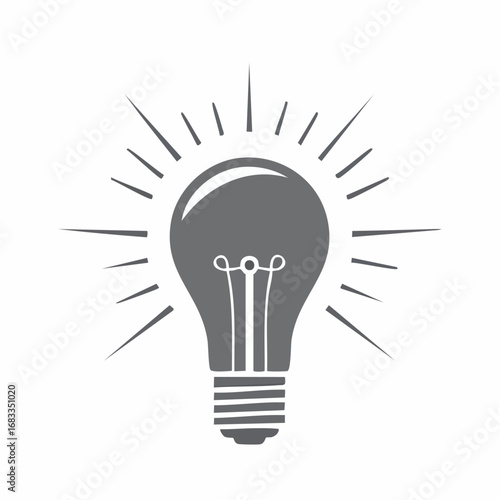 Light silhouette. This image shows a black silhouette of a light bulb with rays emanating from it, symbolizing ideas, creativity, and innovation. Vector clipart illustration design.