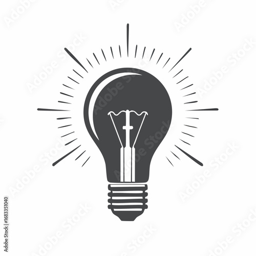 Light silhouette. This image shows a black silhouette of a light bulb with rays emanating from it, symbolizing ideas, creativity, and innovation. Vector clipart illustration design.