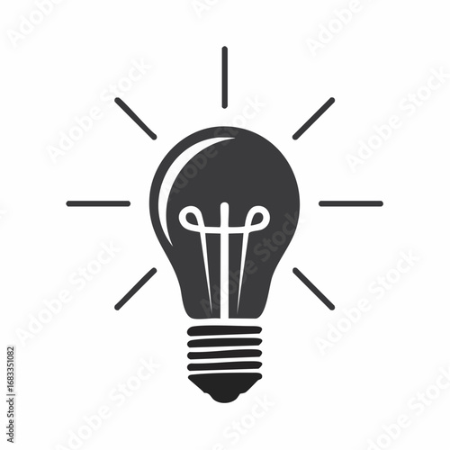 Light silhouette. This image shows a black silhouette of a light bulb with rays emanating from it, symbolizing ideas, creativity, and innovation. Vector clipart illustration design.