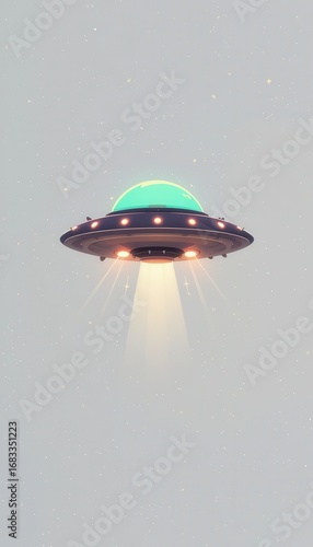 A whimsical red fly agaric mushroom, like a cartoon UFO, sits isolated in the grass of an autumn forest