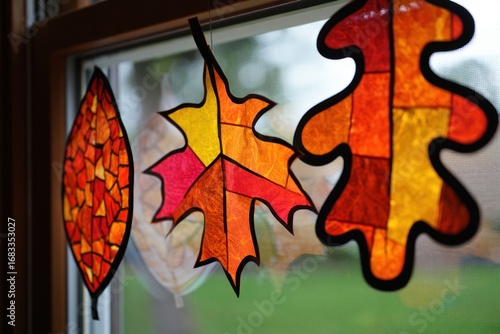 Colorful Autumn Leaf Decorations Brighten Window Pane
