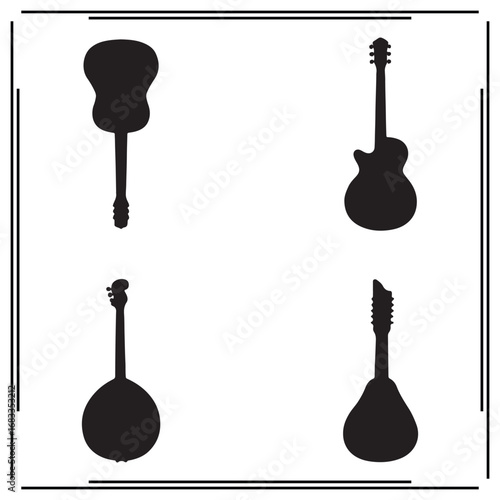 Silhouettes of Guitars, Black Guitar Illustrations, Electric Guitars, Acoustic Guitars, Musical Instruments Vectors, Guitar Icons, Music Art, String Instrument Graphics
