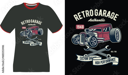 Fotografie Retro Garage Authentic 1948 Hot Rod Custom High Performance T-Shirt Design