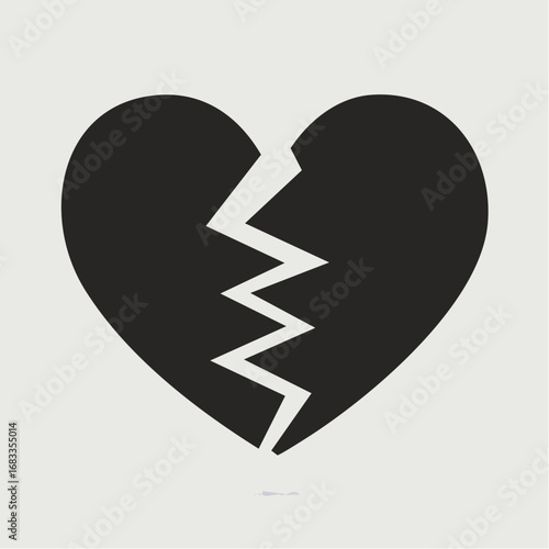 Broken heart silhouette. This image shows a heart shape with intersecting lines creating a broken or fragmented appearance. Vector clipart black illustration design.