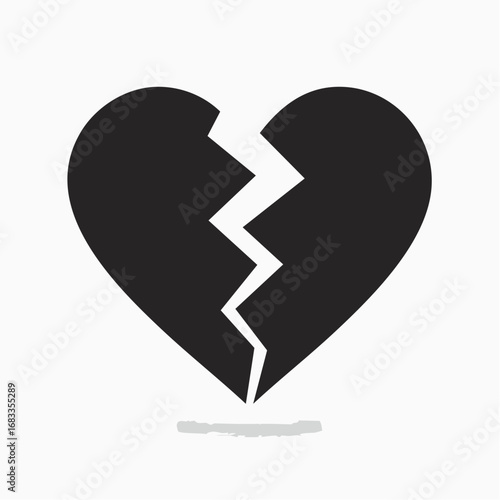 Broken heart silhouette. This image shows a heart shape with intersecting lines creating a broken or fragmented appearance. Vector clipart black illustration design.