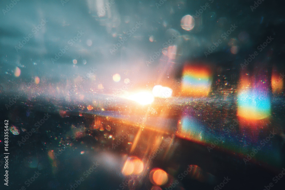 Fototapeta premium light leak overlay effect with blur orange light leaks and bokeh, retro grain noisy film distressed texture light leak flare on black background, retro film overlay