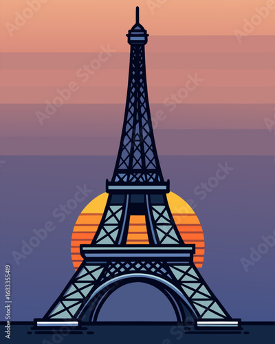 Eiffel Tower Sunset – Vector Illustration
