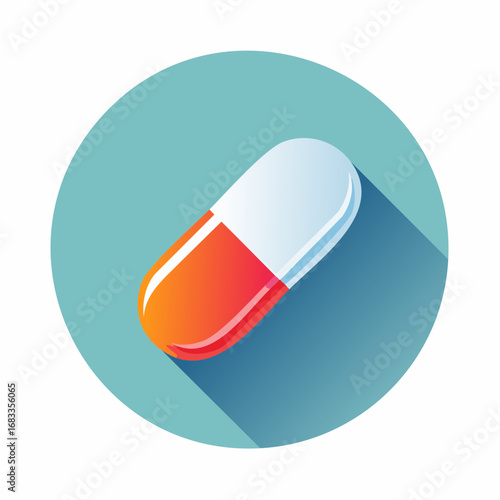 Capsule, medication, healthcare, medicine, pharmacy, treatment, illustration.
