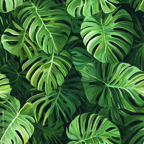 Seamless pattern of tropical leaves. Generative AI.