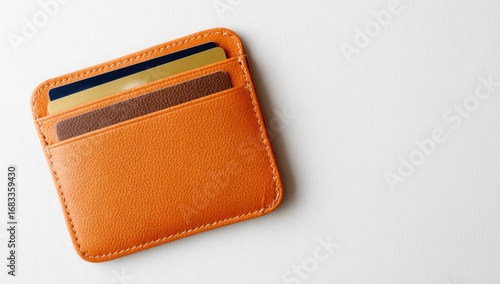 Orange leather wallet with credit cards