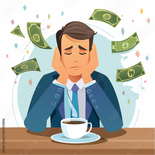 overwhelmed businessman with money problems.