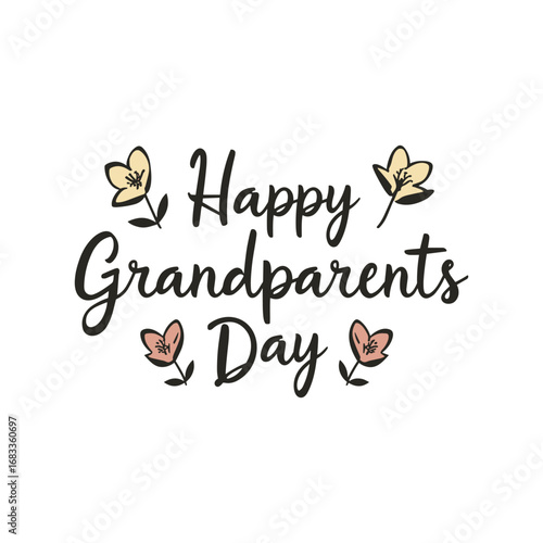 happy grandparents day lettering black and white