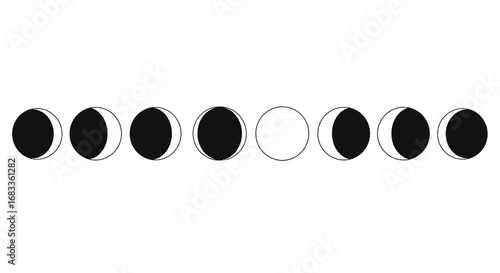 Dynamic moon phases cycle illustrated with clean black and white graphic elements.