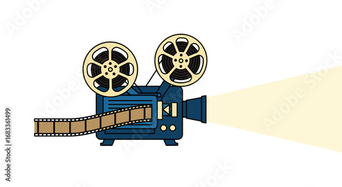 Vintage film projector beams light, telling cinematic stories with classic movie reel