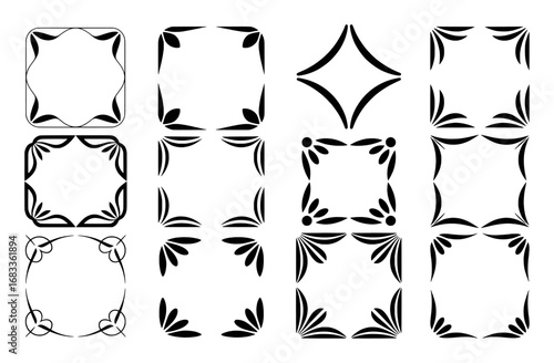 Collection of Decorative Black and White Ornamental Frames and Corner Designs