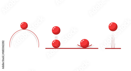 Dynamic motion sequence captures bouncing ball physics and trajectory in vibrant red
