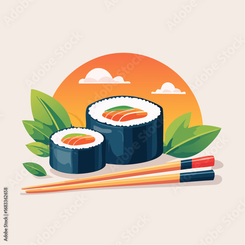 Sushi Illustration With Chopsticks
