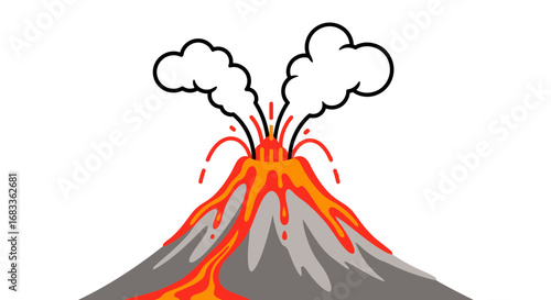 Dynamic volcano erupting with fiery lava flows and billowing smoke, a powerful natural force.