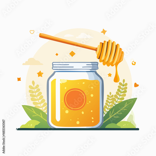 Honey Jar With Dipper Illustration
