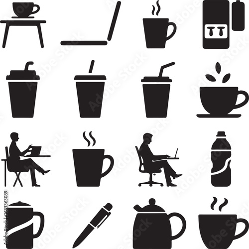 Coffee Tea Drinks And Laptop Icons Collection For Work And Relaxation computer