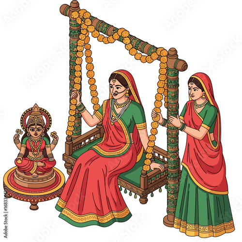 Teej Festival in Rajasthan Vector Illustration of Traditional Celebration