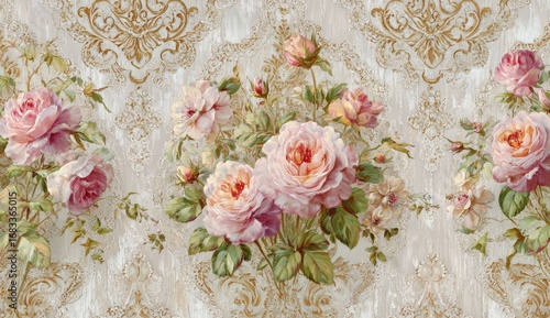 Wallpaper Mural Floral damask pattern on light background Torontodigital.ca