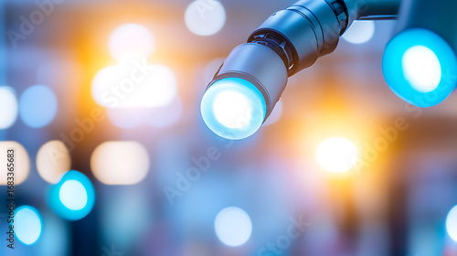 Close-up of a Microscope with Illuminated Lens Against a Bokeh Background